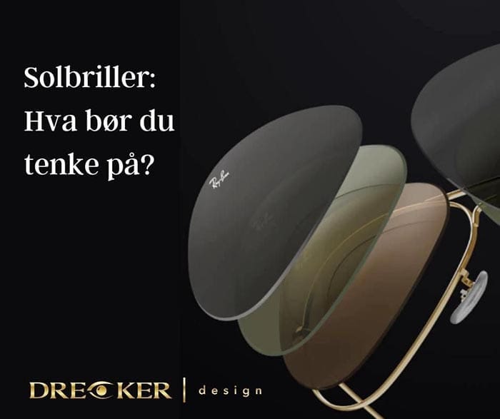 Forskjellige farge på glassene til solbriller med tekst "Solbriller: Hva bør du tenke på?"